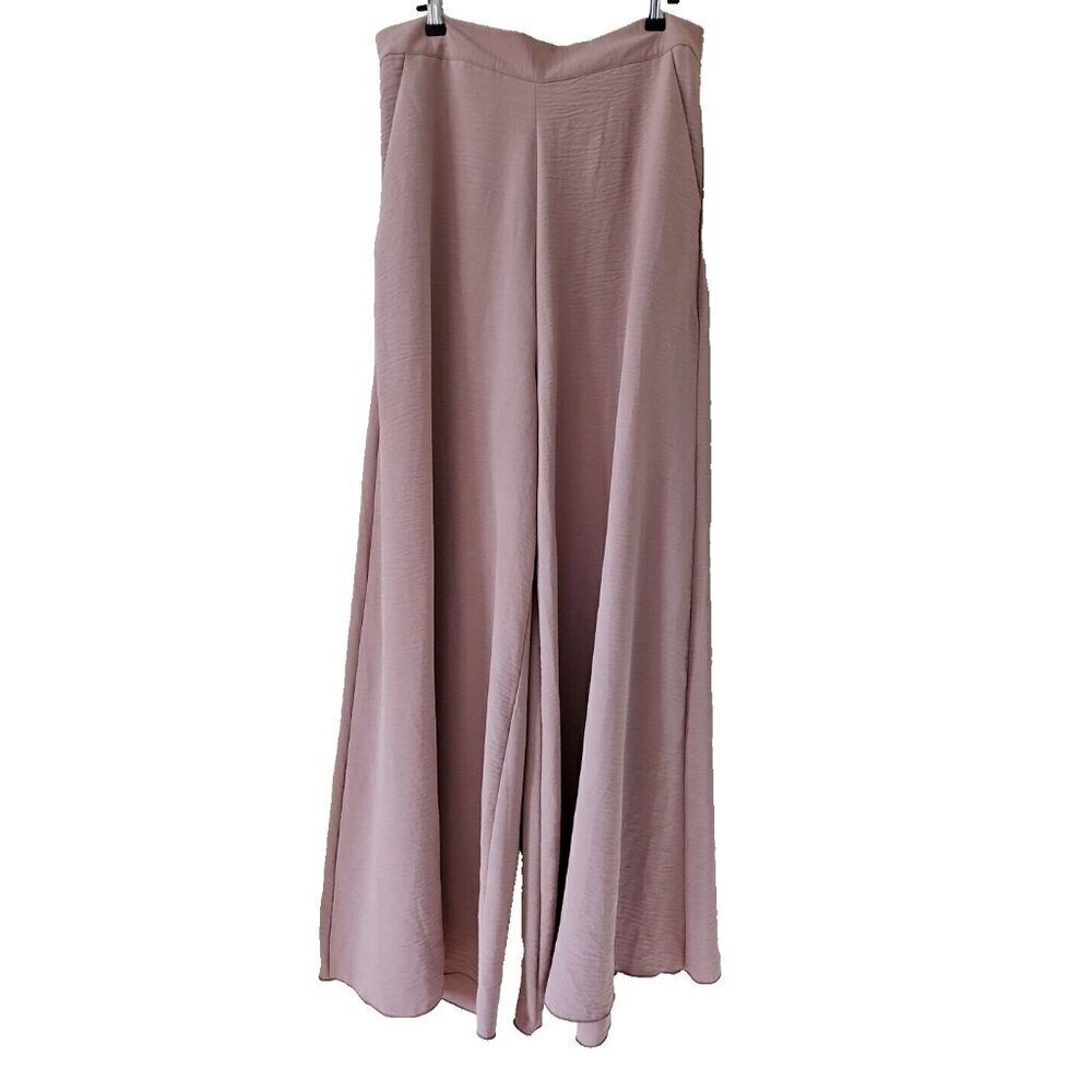 Gomorn Pants Womens L US 8/10 Beige Neutral Zip Pockets Wide Leg Dress Stretch
